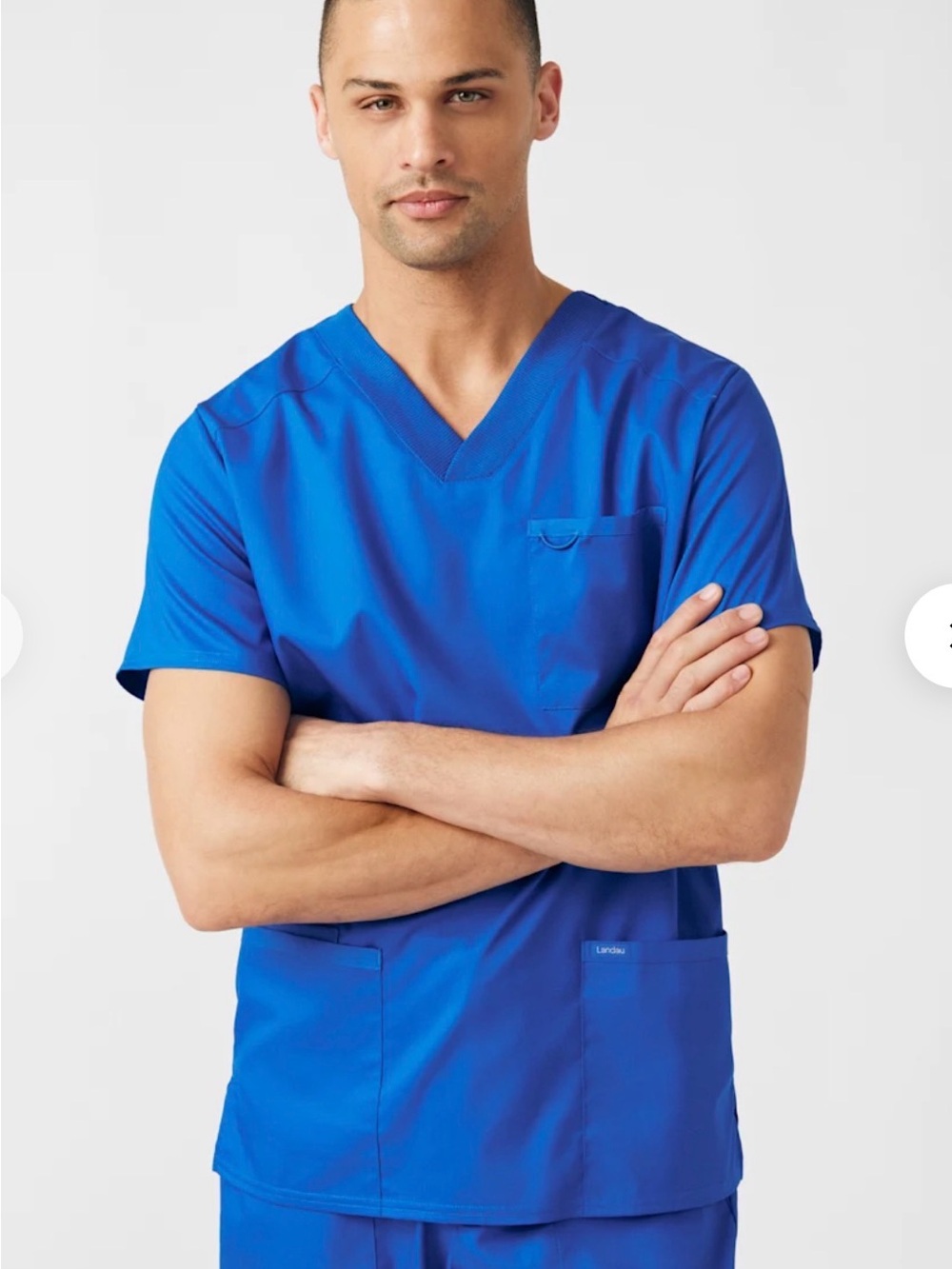 NWT Landau ProFlex Men’s 4-Pocket V-Neck Rib Knit Scrub Top XL Royal Blue